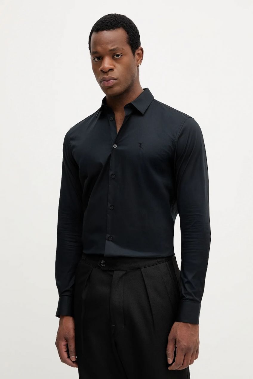 Košeľa Trussardi čierna farba, slim, s klasickým golierom, 5004N000006N