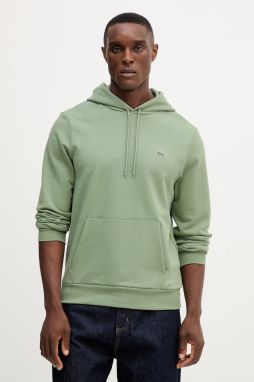 Bavlnená mikina Lacoste zelená farba, s kapucňou, jednofarebná, SH9839