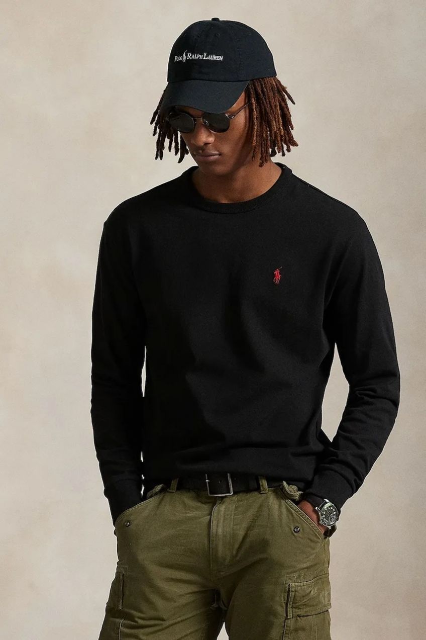 Bavlnené tričko s dlhým rukávom Polo Ralph Lauren čierna farba, jednofarebné, 710970697