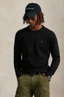 Bavlnené tričko s dlhým rukávom Polo Ralph Lauren čierna farba, jednofarebné, 710970697