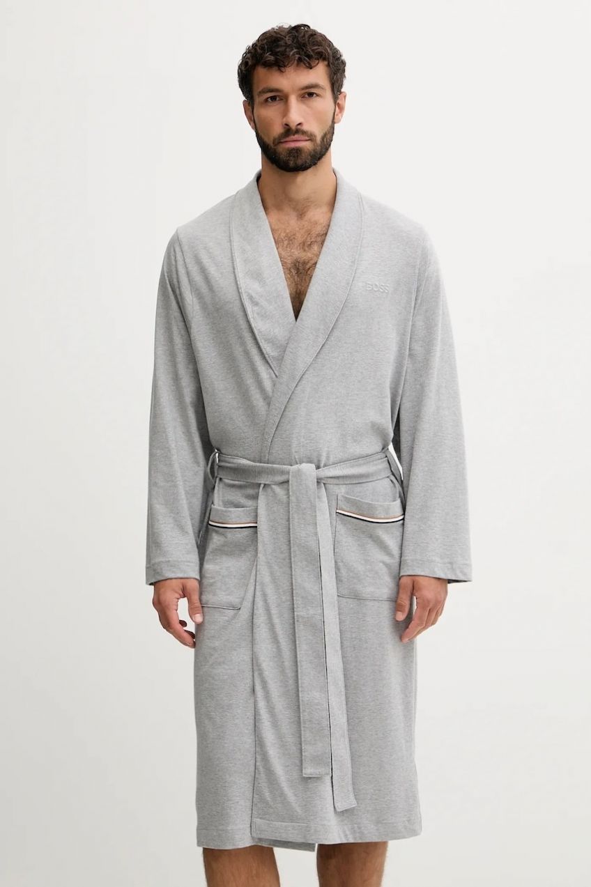 Bavlnený župan BOSS Robe BM šedá farba, 50545943