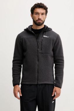 Športová mikina Jack Wolfskin KAMMWEG PILE čierna farba, s kapucňou, jednofarebná, 1711271