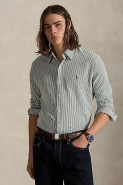 Bavlnená košeľa Polo Ralph Lauren zelená farba, regular, s klasickým golierom, 710979489
