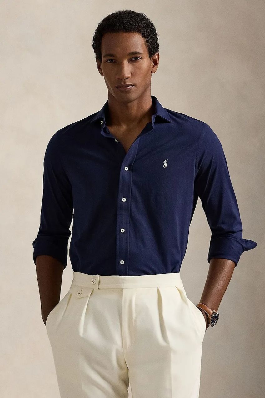 Bavlnená košeľa Polo Ralph Lauren tmavomodrá farba, regular, s klasickým golierom, 710P03960