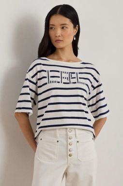 Bavlnené tričko Lauren Ralph Lauren dámske, tmavomodrá farba, 200P03752