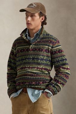 Fleecová mikina Polo Ralph Lauren béžová farba, vzorovaná, 710P04974