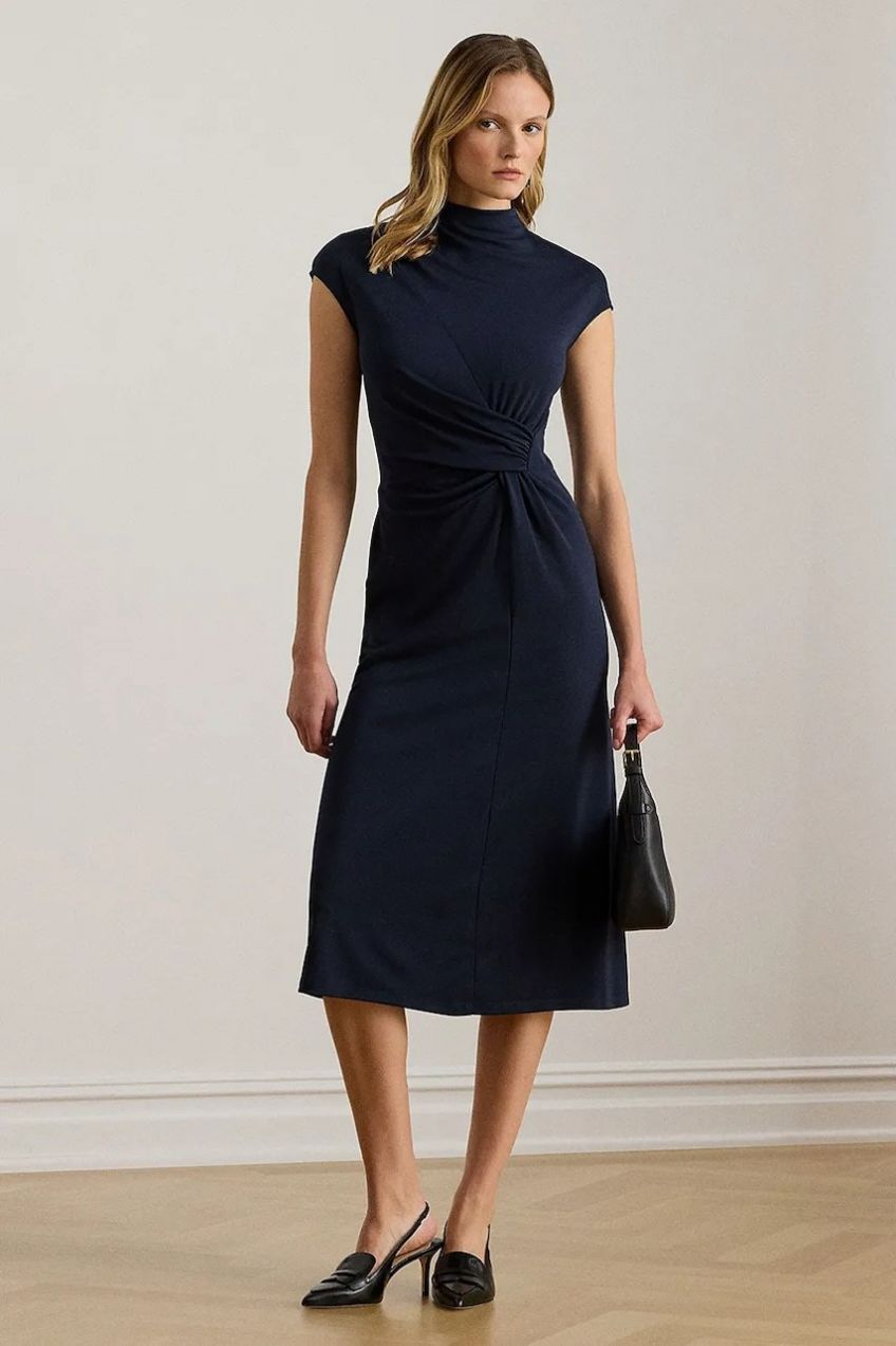 Šaty Lauren Ralph Lauren tmavomodrá farba, midi, áčkový strih, 200P03732