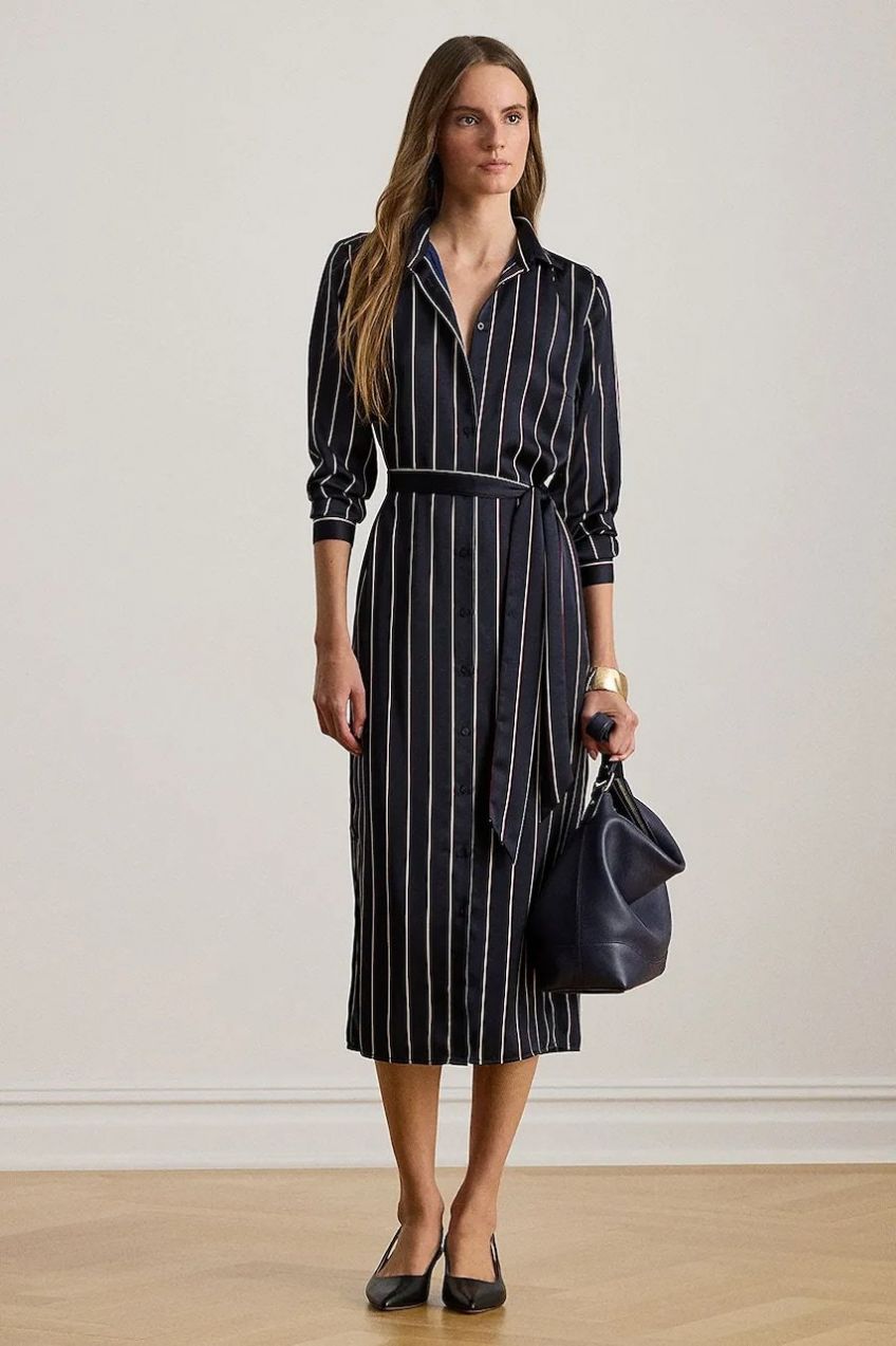 Šaty Lauren Ralph Lauren tmavomodrá farba, midi, áčkový strih, 200P03569