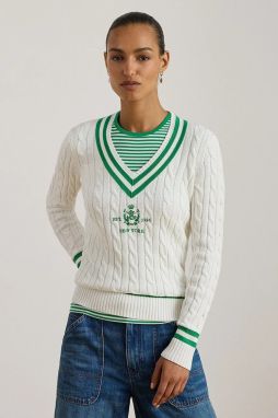 Bavlnený sveter Lauren Ralph Lauren biela farba, 200P07026