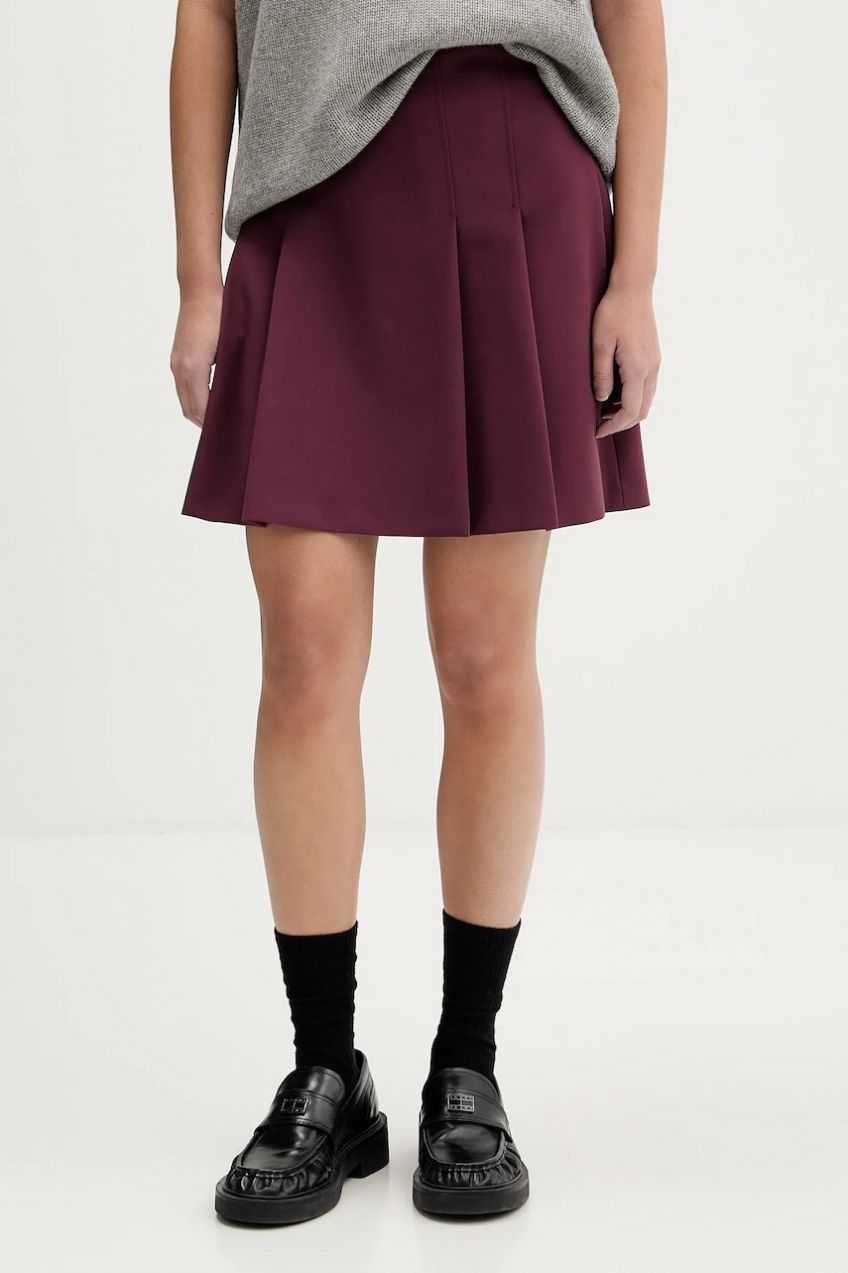 Sukňa HUGO Roballo fialová farba, mini, áčkový strih, 50554462