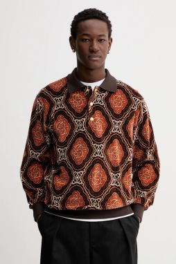 Tričko s dlhým rukávom Drôle de Monsieur Le Polo Velours MEdaillon hnedá farba, vzorované, I.PL137.CO235