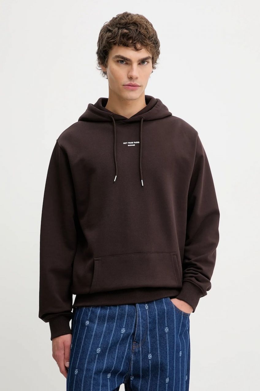 Bavlnená mikina Drôle de Monsieur Le Hoodie Slogan Classique hnedá farba, s kapucňou, jednofarebná, I.HO161.CO127