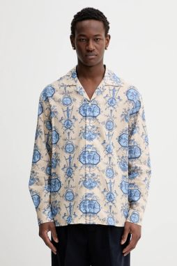 Košeľa s prímesou ľanu Drôle de Monsieur La Chemise Patineur béžová farba, regular, I.SH232.LI011