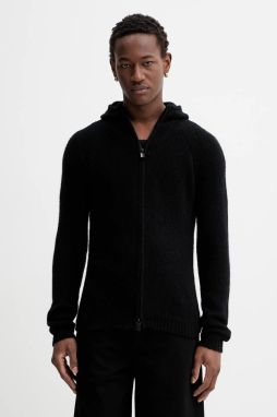 Kardigan s prímesou vlny Heliot Emil čierna farba, AW25_M_07_085_BLK01