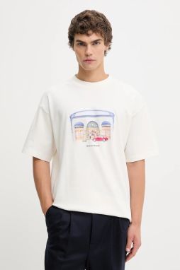 Bavlnené tričko Drôle de Monsieur Le T-shirt DrUle Palace pánske, béžová farba, vzorované, I.TS285.CO002