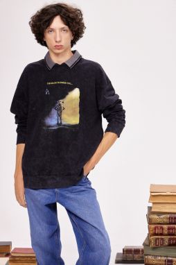 Bavlnené tričko s dlhým rukávom Medicine čierna farba, s potlačou