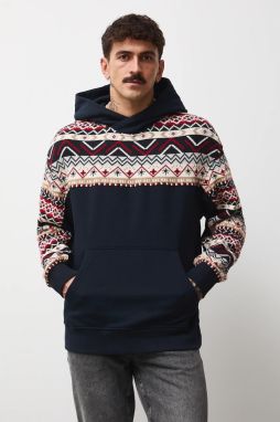 Mikina Medicine tmavomodrá farba, s kapucňou, vzorovaná