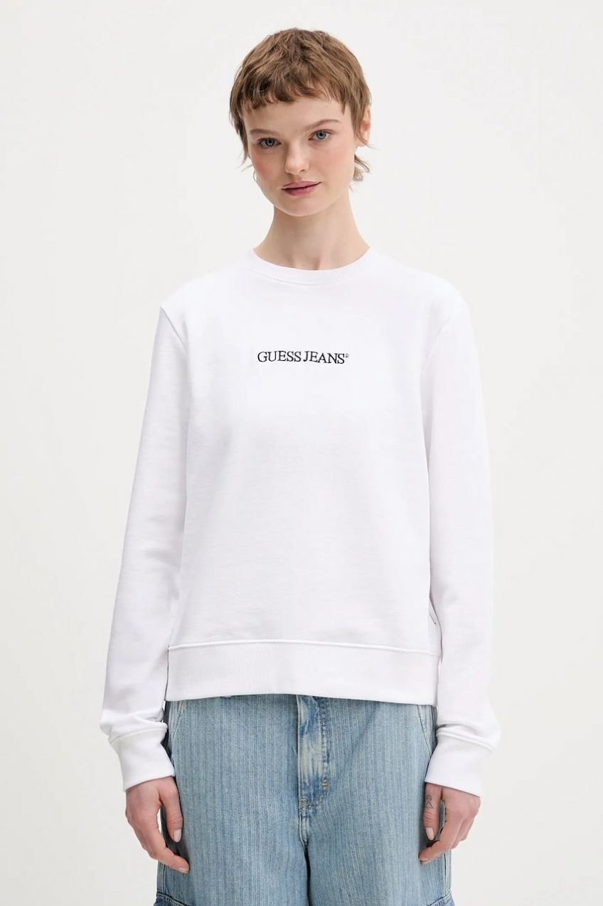 Bavlnená mikina Guess Jeans biela farba, s nášivkou, W6RQ30 K68I4