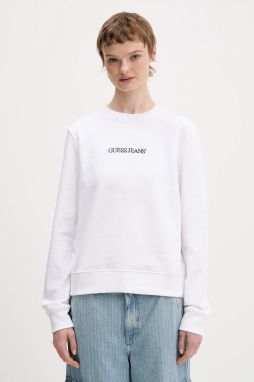 Bavlnená mikina Guess Jeans biela farba, s nášivkou, W6RQ30 K68I4
