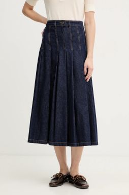 Rifľová sukňa Weekend Max Mara OVALE tmavomodrá farba, midi, áčkový strih, 2615101071600