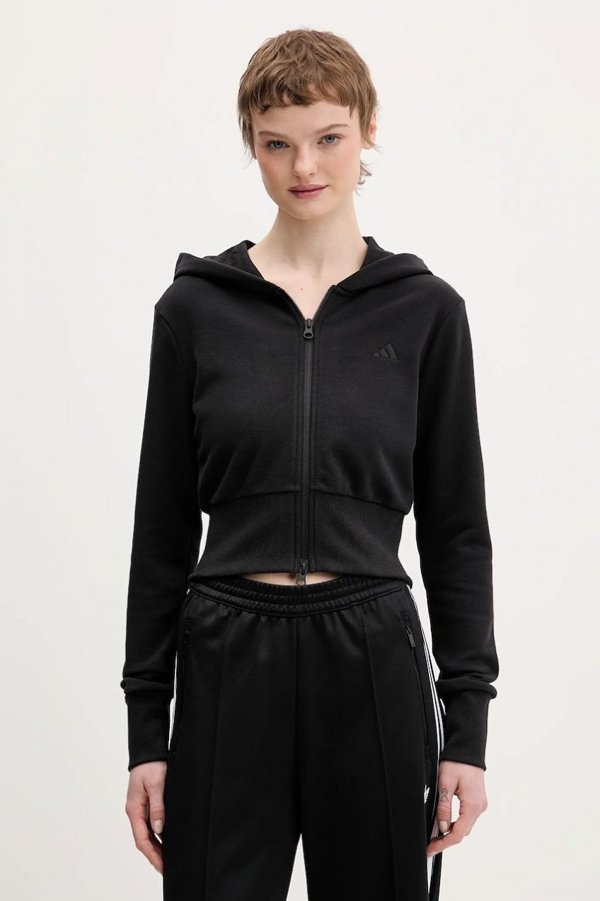 Mikina adidas Essentials čierna farba, s kapucňou, jednofarebná, JZ0197