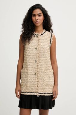 Šaty s prímesou vlny Karl Lagerfeld béžová farba, mini, rovný strih, B1W13008