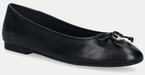 Kožené balerínky Tommy Hilfiger HILFIGER SMOOTH LTHR BALLET čierna farba, FW0FW09006