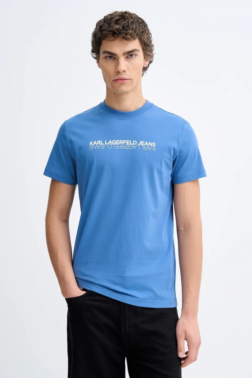 Bavlnené tričko Karl Lagerfeld Jeans pánske, modrá farba, s potlačou, B1M17063