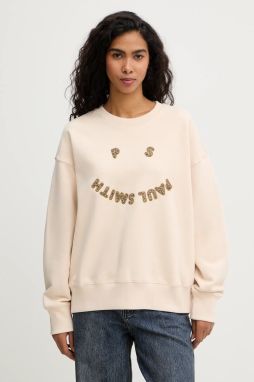 Bavlnená mikina PS Paul Smith béžová farba, s nášivkou, W2R-185VE-VP5573