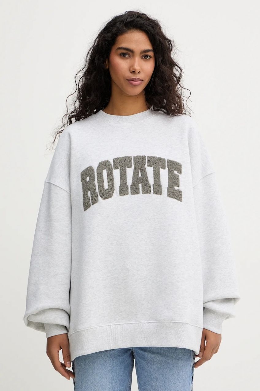 Bavlnená mikina Rotate šedá farba, s nášivkou, 1158341473