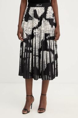 Sukňa Karl Lagerfeld COMMERCIAL PLEATED čierna farba, midi, áčkový strih, B1W12008