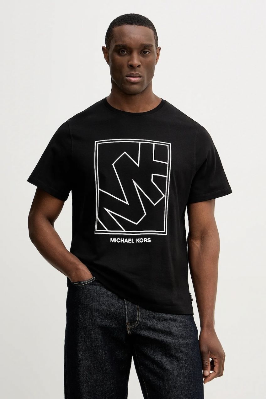 Bavlnené tričko Michael Kors pánske, čierna farba, s potlačou, CR652SY1V2
