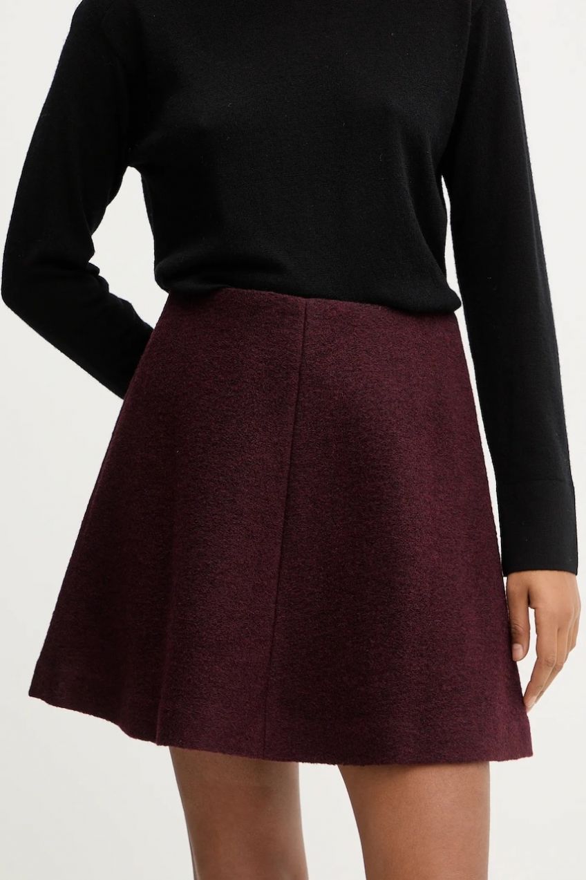 Sukňa s prímesou vlny Marc O'Polo bordová farba, mini, áčkový strih, 5000007561