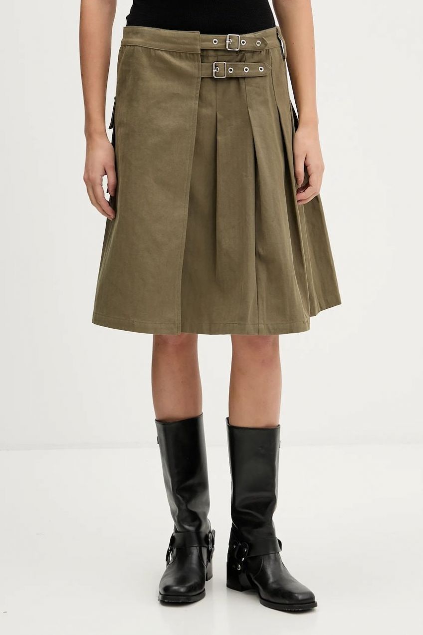 Bavlnená sukňa The Ragged Priest zelená farba, mini, áčkový strih, RPAW251016WV