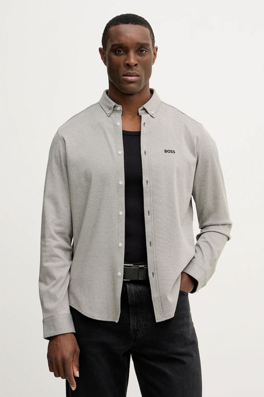 Bavlnená košeľa BOSS Green ST_Motion L zelená farba, regular, s golierom button-down, 50555946