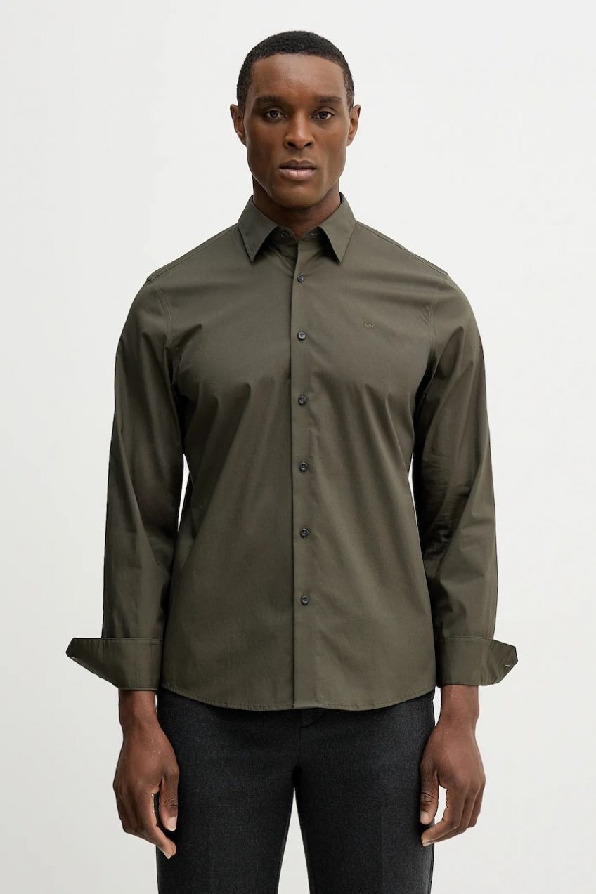 Košeľa Michael Kors zelená farba, regular, s klasickým golierom, CF5409T4CZ