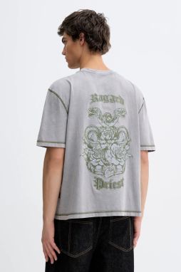 Bavlnené tričko The Ragged Priest pánske, šedá farba, s potlačou, RPAW252010JS