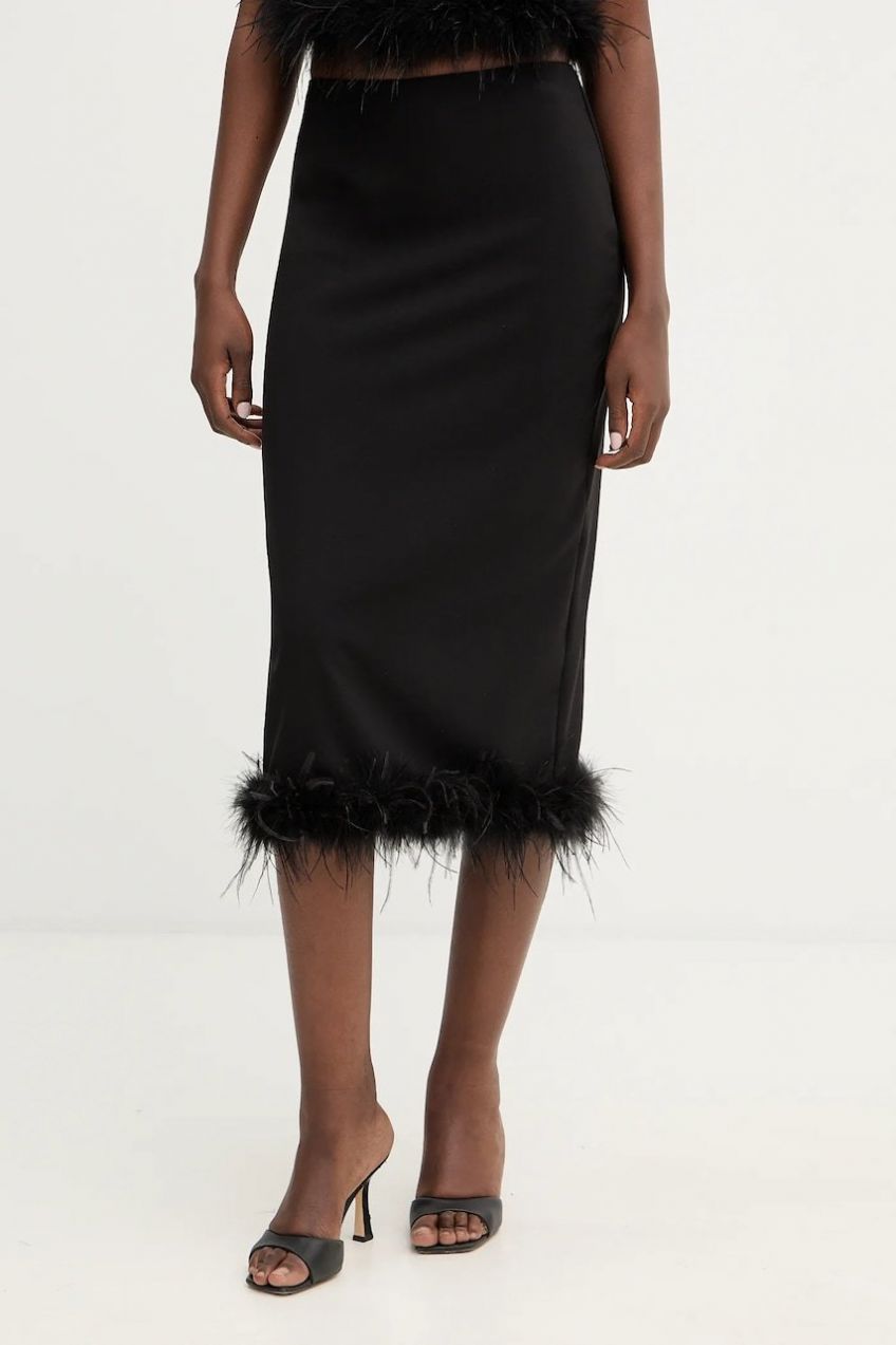 Sukňa Haveone čierna farba, midi, rovný strih, GVS-P114