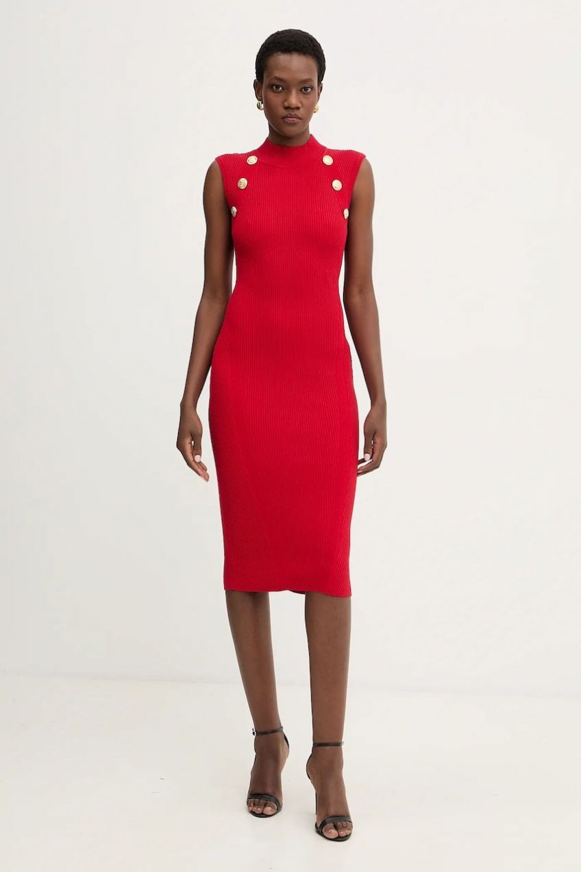 Šaty Retrofete Nunzia červená farba, midi, priliehavé, R-FW25-12085-17