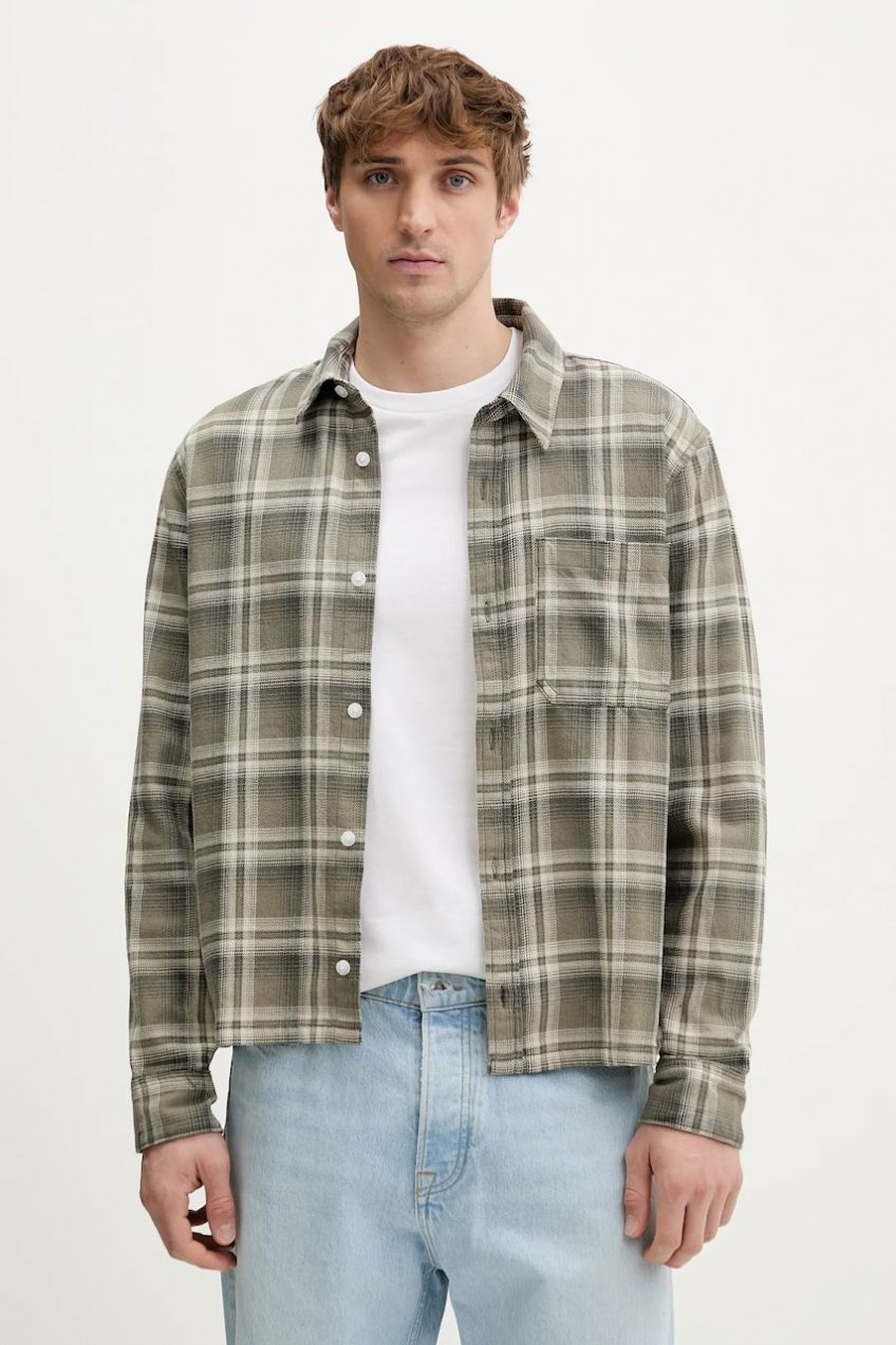 Bavlnená košeľa Hollister Co. zelená farba, voľný strih, s klasickým golierom, KI325-5246-308