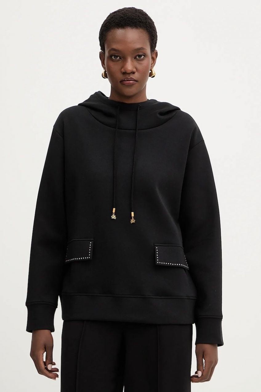 Mikina Karl Lagerfeld čierna farba, s kapucňou, jednofarebná, B1W20013