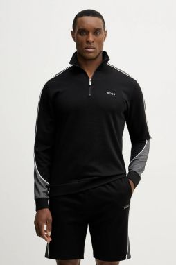 Mikina s kapucňou BOSS Tracksuit 1/4 Jacket čierna farba, jednofarebná, 50554780