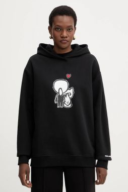 Bavlnená mikina Karl Lagerfeld IKON čierna farba, s kapucňou, vzorovaná, B1W20030