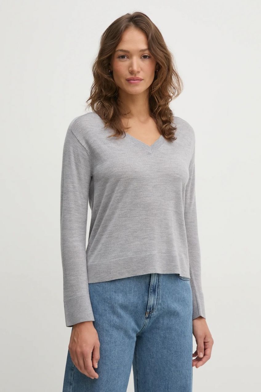 Vlnený sveter United Colors of Benetton dámsky, šedá farba, tenký, 11AHD402M