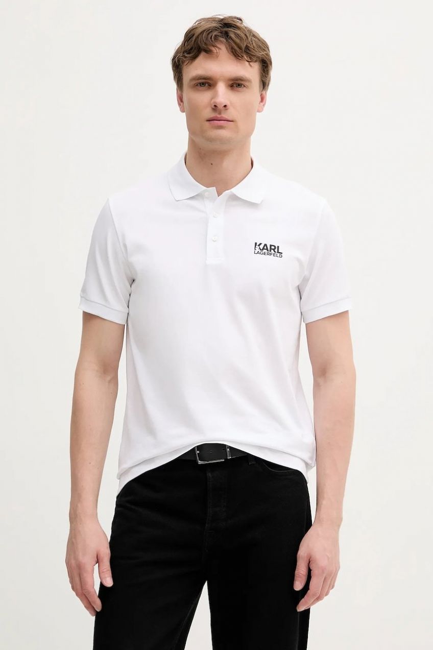 Polo tričko Karl Lagerfeld pánske, biela farba, s potlačou, 553235.745088