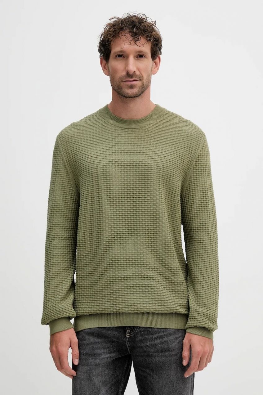 Bavlnený sveter BOSS H-Imberto zelená farba, ľahké, 50545283