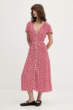 Šaty Tommy Jeans červená farba, midi, áčkový strih, DW0DW20884