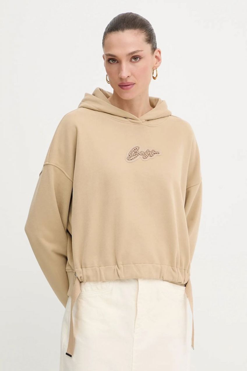 Bavlnená mikina BOSS Orange C_Eblousa2_stonebadg zelená farba, s kapucňou, s nášivkou, 50545507