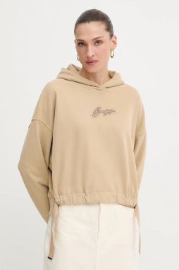 Bavlnená mikina BOSS Orange C_Eblousa2_stonebadg zelená farba, s kapucňou, s nášivkou, 50545507