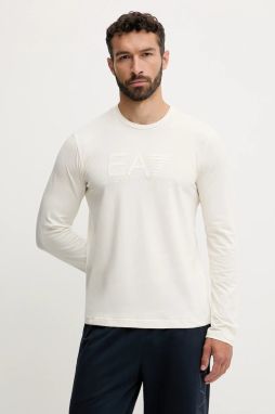 Tričko s dlhým rukávom EA7 Emporio Armani béžová farba, s nášivkou, AF10373.7M000900
